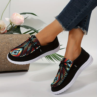 Women's Color Geometric Canvas Shoes - Comfortable Walking Shoes for Casual & Stylish Look