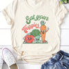 Cartoon Carrot Delight: Casual Short Sleeve Top for Spring/Summer - Women's Clothing