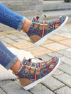 Cozy and Stylish: Women's Ethnic Geometric Pattern Slip-On Thermal Lined Flat Fuzzy Shoes for Winter