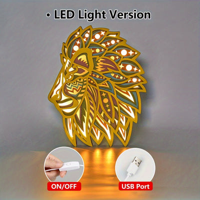 3D Lion Head Wooden Carving LED Night Light: A Majestic Addition to Your Home Decor and Perfect Gift for Christmas