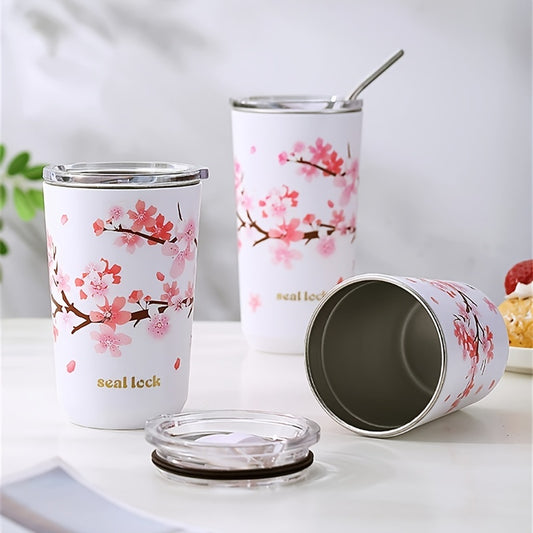 This Cherry Blossom Pattern Tumbler is perfect for both hot and cold drinks. Made from 304 stainless steel, it features a stylish cherry blossom pattern and anti-slip technology. Its double insulation and included straw will keep your drinks hot or cold for up to four hours. This cup is perfect for coffee, tea, or any other cold beverage.