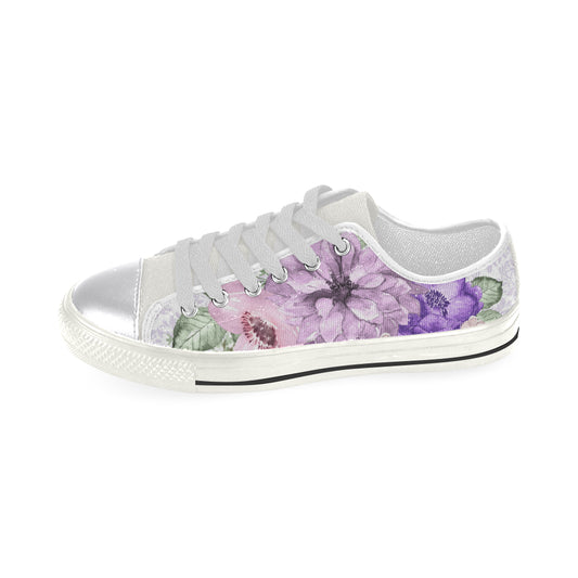 Purple Flower Shoes, Sweet Girl Women's Classic Canvas Shoes