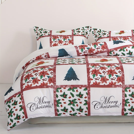 Floral Tree, Red Bird Print Duvet Cover Set for Kids Bedroom & Guest Room - Perfect Gift for Family and Kids- 1 Duvet Cover, 2 Pillowcases (No Core Included)
