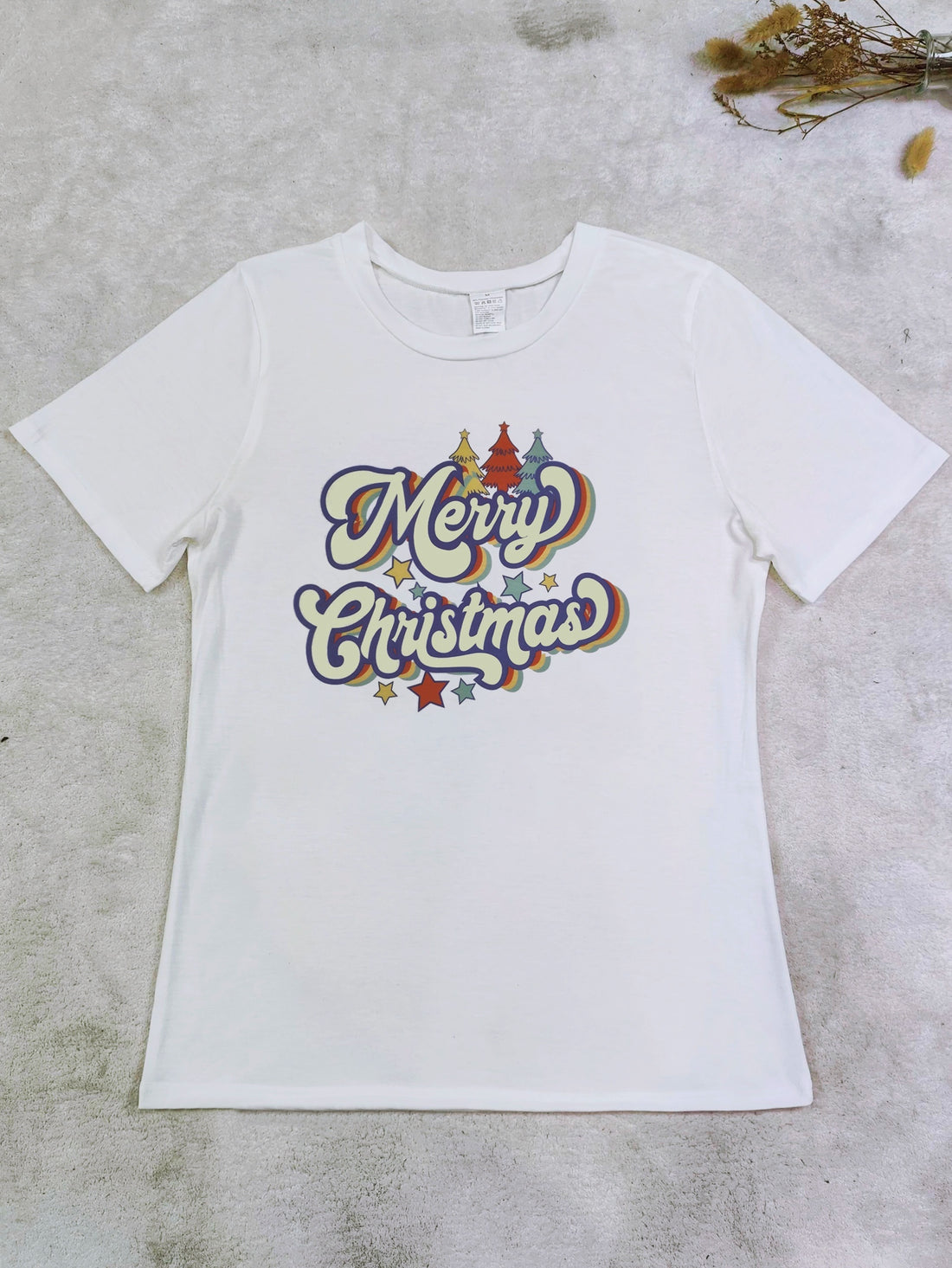 Festive Merry Christmas Print Crew Neck T-Shirt: Casual Short Sleeve Top for Spring/Summer Women's Clothing