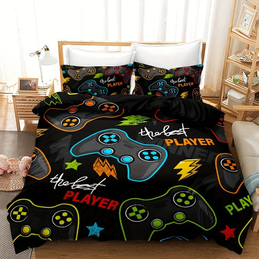 This Gamepad Print Duvet Cover Set is exactly what you need to bring an unique, gaming-inspired look to your bedroom. The vibrant gamepad print is sure to be a conversation starter and enhance the atmosphere of your bedroom. It is the perfect addition for any gaming enthusiast.