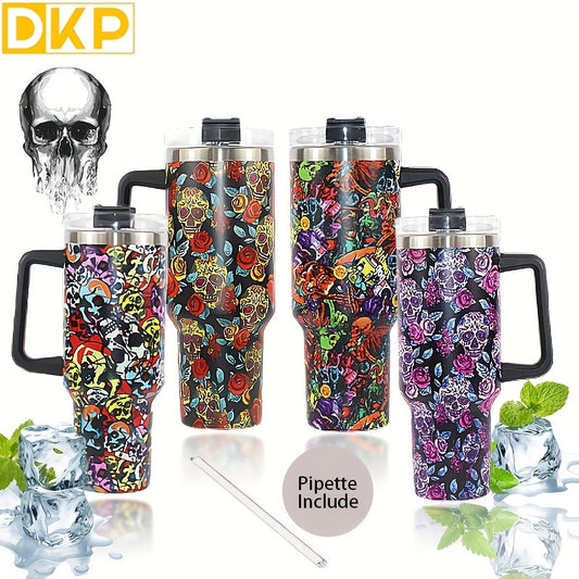 This 40 Oz Skull Colorful Tumbler from 304 stainless steel offers superior insulation to keep drinks hot or cold for hours. Its handle and straw make it easy to carry, and the colorful design makes it a great gift for any occasion