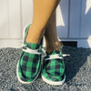 Stylish and Comfortable Women's Green Plaid Pattern Canvas Shoes: Lightweight Casual Shoes with Round Toe and Lace-Up Design