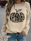 Halloween Pumpkin Pattern Sweatshirt: Spooky and Stylish Crew Neck Long Sleeve for Women