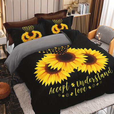 Vibrant Sunflower Dreams: Duvet Cover Set for a Soft and Stylish Bedroom! (1*Duvet Cover + 2*Pillowcases, Without Core)