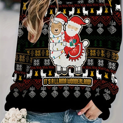 Festive Alpaca Santa Printed Pullover: A Cozy and Stylish Essential for Winter Celebrations