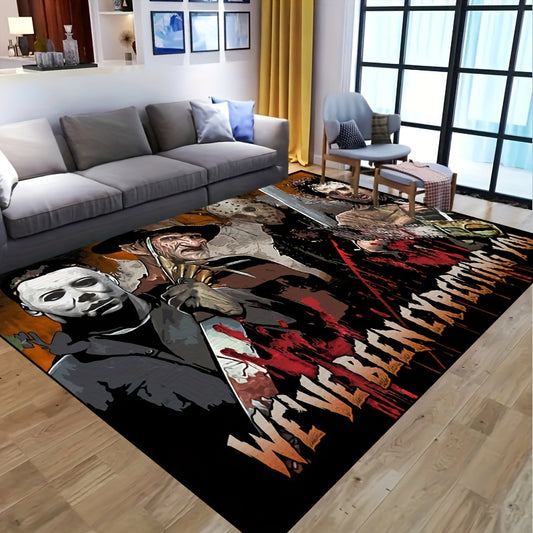 Create an atmosphere of spooky mystery this Halloween with this washable, waterproof Anime Horror Carpet. Non-slip backing provides a secure fit in living room, bedroom, nursery, and outdoor spaces, perfect for decorating your haunted house!
