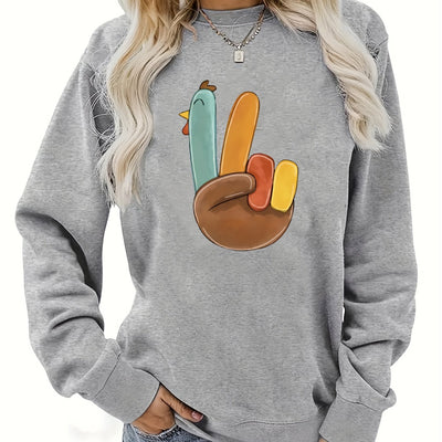 Fun and Feathery: Plus Size Casual Sweatshirt with Funny Chicken Gesture Print