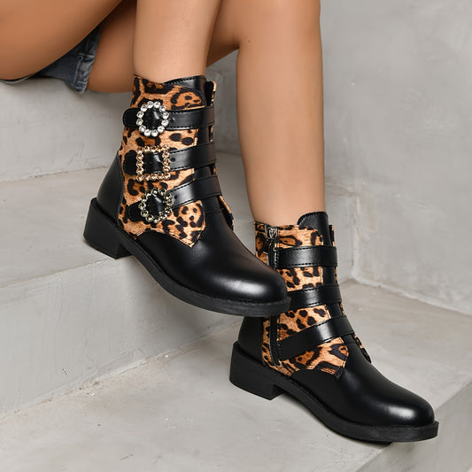 Wild and Cosy: Women's Leopard Print Slip-On Boots with Side Zipper and Non-Slip Platform