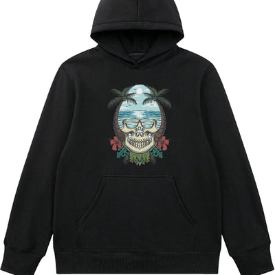 Cool and Spooky: Skull Print Hoodie for Halloween - Trendy Men's Graphic Design Pullover Hooded Sweatshirt