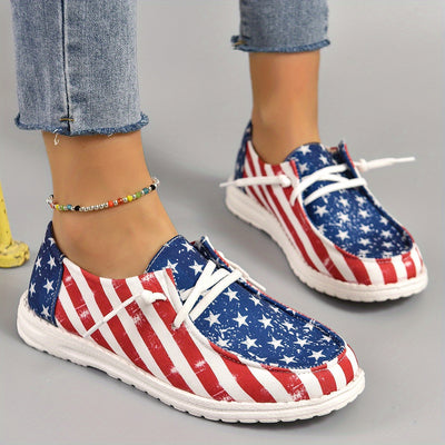 USA Flag Pattern Women's Canvas Shoes, Comfortable Low Top Lace Up Sneakers, Women's Fashion Walking Shoes