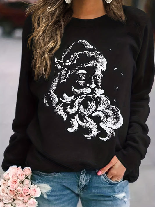 This season, stay cozy and stylish in the Festive Santa Print Pullover. This women's sweatshirt is made from soft fabric and features a festive winter scene print with Santa, making it the perfect choice to get into the holiday spirit.