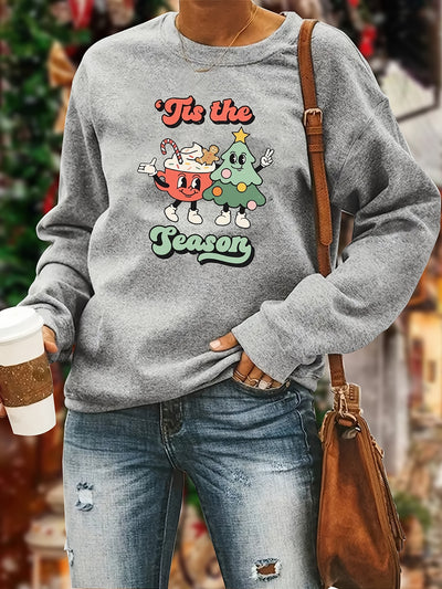 Stay Stylish and Cozy with our Graphic Slogan Pattern Sweatshirt: Perfect for Fall/Winter Women's Clothing