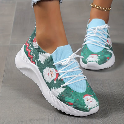 Cutesy Christmas: Women's Cartoon Santa Claus Print Sneakers for a Festive Footwear Trend