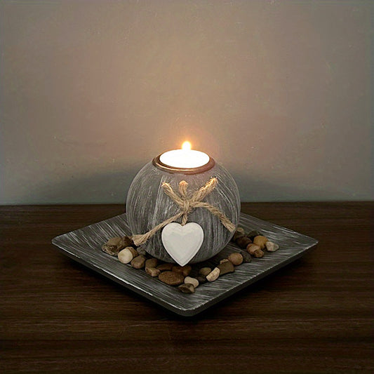 Introducing the perfect addition to any home decor - the Love Candle Holder Set. Made of elegant wooden grey ball candle holders and a matching tray to enhance your space. Create a warm and inviting atmosphere with this beautiful set.