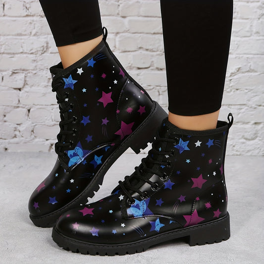 Stay stylish, comfortable and safe in these Starry Nights ankle boots. Built with soft upper material and a non-slip sole, these boots are designed to keep you on trend and on your feet. Featuring a unique lacing system they are sure to set your look apart.