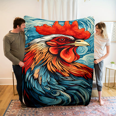 Cozy and Playful: Cartoon Rooster Print Flannel Blanket for Year-Round Comfort and Fun!