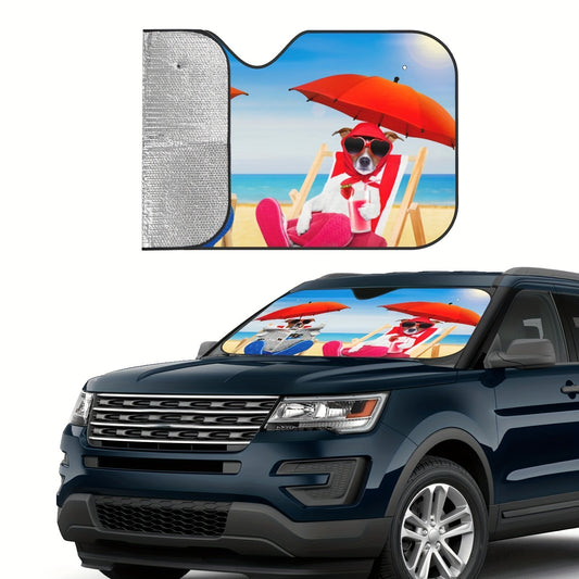 This UV-Ray Reflector Front Window Sun Shade Visor Shield Cover offers superior protection against the sun’s damaging rays and excessive heat. With a uniquely designed dog with an umbrella, this sun shade is sure to make any car ride enjoyable. Its foldable design and secure fit make it easy to install and remove.