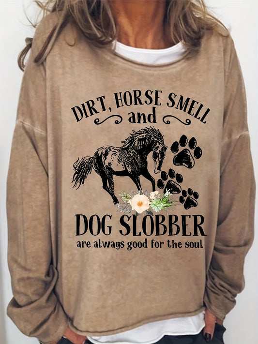 This Horse, Flower & Letter Print Sweatshirt is designed for comfort and style. The casual drop shoulder and crew neck create a comfortable fit while the intricate print adds a stylish flair. The perfect blend of modern style and maximum comfort.