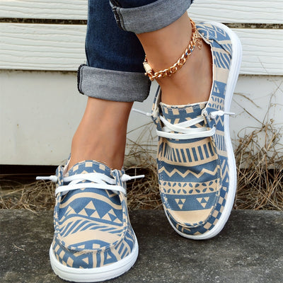 Stylish Women's Aztec Art Pattern Boat Shoes: Lightweight, Trendy and Comfortable Summer Canvas Shoes