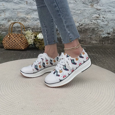 Festive Feet: Women's Christmas-style Canvas Sneakers for Comfy and Stylish Holiday Season