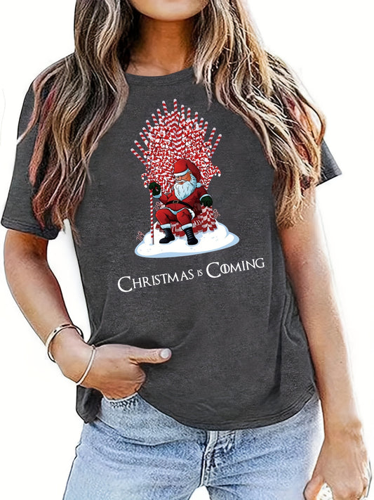 "Add a touch of festive charm to your wardrobe with our Santa Print T-Shirt. Made from high-quality materials, this shirt is both comfortable and stylish. The playful Santa print is perfect for casual outings and holiday events. Elevate your women's clothing collection with this must-have piece."