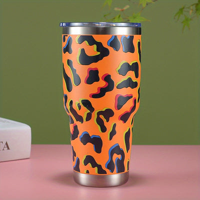 30oz Colors Leopard Stainless Steel Thermal Tumbler, Stanly Car Cups, Portable Drinking Cups, For Car, Home, Office, Summer Drinkware, Travel Accessories, Home Kitchen Items, Birthday Gifts