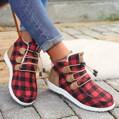 Cozy and Stylish: Women's Ethnic Geometric Pattern Slip-On Thermal Lined Flat Fuzzy Shoes for Winter