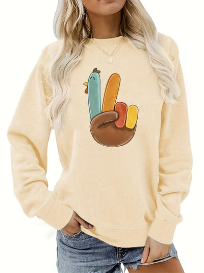 Fun and Feathery: Plus Size Casual Sweatshirt with Funny Chicken Gesture Print