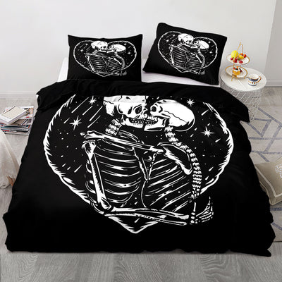 This Gothic Skull Print Duvet Cover Set is a stylish and comfortable addition to any bedroom. It comes with one duvet cover and two pillowcases, making it perfect for kids, guests, and masters alike. Crafted from luxurious, soft materials, this bedding set is designed to offer maximum comfort and durability.