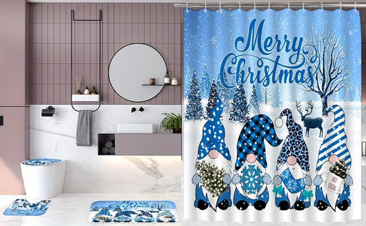 Add a festive touch to your bathroom with this Blue Elf Shower Curtain Set. This set includes a waterproof curtain, 12 hooks, and matching accessories to give your bathroom a complete makeover. Enjoy a high-quality product with a beautiful design that won’t fade over time.