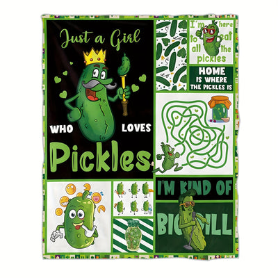 Cozy and Warm Flannel Blanket with Pickles and Just a Girl Print - Perfect for Couch, Bed, Sofa, Camping, and Travel - Ideal Holiday Gift for All Seasons