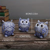 Whimsical Owls Trio: Charming Blue and White Art Decor Ornaments for a Playful Home Decor Touch!