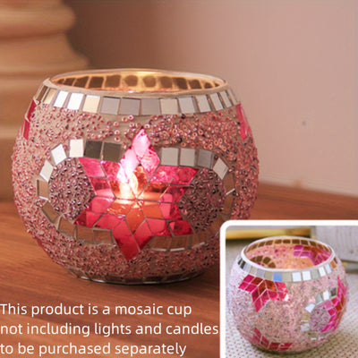Colorful Mosaic Glass Hexagon Flower Candle Holder: A Perfect Centerpiece for Candlelight Dinners, Photo Shoots, and Special Events