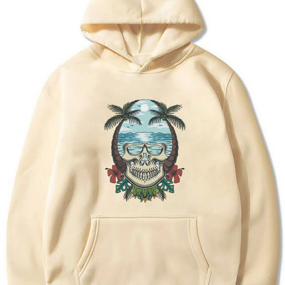 Cool and Spooky: Skull Print Hoodie for Halloween - Trendy Men's Graphic Design Pullover Hooded Sweatshirt