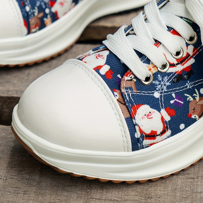 Christmas Style Lace-Up Sneakers: Festive Santa Claus Pattern for Women