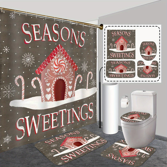 Add some holiday joy to your bathroom with our Merry Christmas Bathroom Bliss set. This 4-piece set includes a festive shower curtain, rugs, and accessories for a complete holiday look. With high-quality materials and charming designs, it's sure to elevate your bathing experience.