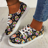 Floral Skull Women's Canvas Shoes - Non-Slip Lace Up Flat Loafer Sneakers for Casual and Halloween