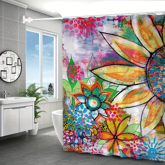 Bring a vibrant beauty to your bathroom with this Colorful Flower Shower Curtain. Crafted with water-resistant and mildew-proof fabric, this shower curtain provides an eye-catching display while staying clean and dry. Enjoy a stunning bathroom decoration with this beautiful design.