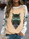 Owl Geometric Print Plus Size Casual Sweatshirt: Stylish and Cozy Plus Size Women's Clothing for Fall/Winter