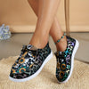 Women's Sunflower & Leopard Print Canvas Shoes, Flat Slip On Shoes, Lightweight & Comfortable Shoes
