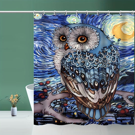 Spruce up your bathroom with this waterproof European Style Owl Shower Curtain. It features Van Gogh's Starry Night for a sophisticated and artistic touch, with a decorative owl for added detail. This curtain is perfect for bathroom decoration, partition, and room decor.