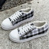 Lightweight and Stylish: Women's Plaid Canvas Sneakers with Raw Trim - Casual and Comfortable Low-Top Flat Shoes for Everyday Wear