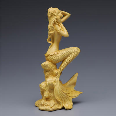 Enchanting Mystique: Boxwood Wood Carving Mermaid - Captivating Human Body Art and Mesmerizing Wood Decoration