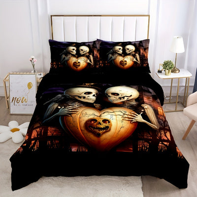 Dark Love Castle Skull Print Duvet Cover Set: Transform Your Bedroom with Gothic Fashion