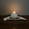 Elevate the ambiance of any space with our Rustic Elegance Wooden Gray Leaf Candle Holder Set with Tray. This on-trend set includes leaf ball candle holders and a tray, perfect for adding a cozy touch to any room. Made with love, this set is a fantastic gift idea for any occasion, including Christmas, Mother's Day, and birthdays.